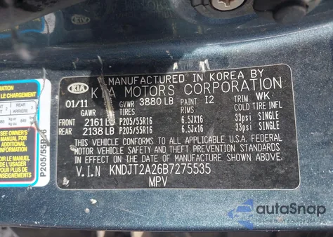 2011 Kia Soul + from USA, damaged, VIN KNDJT2A26B7275535